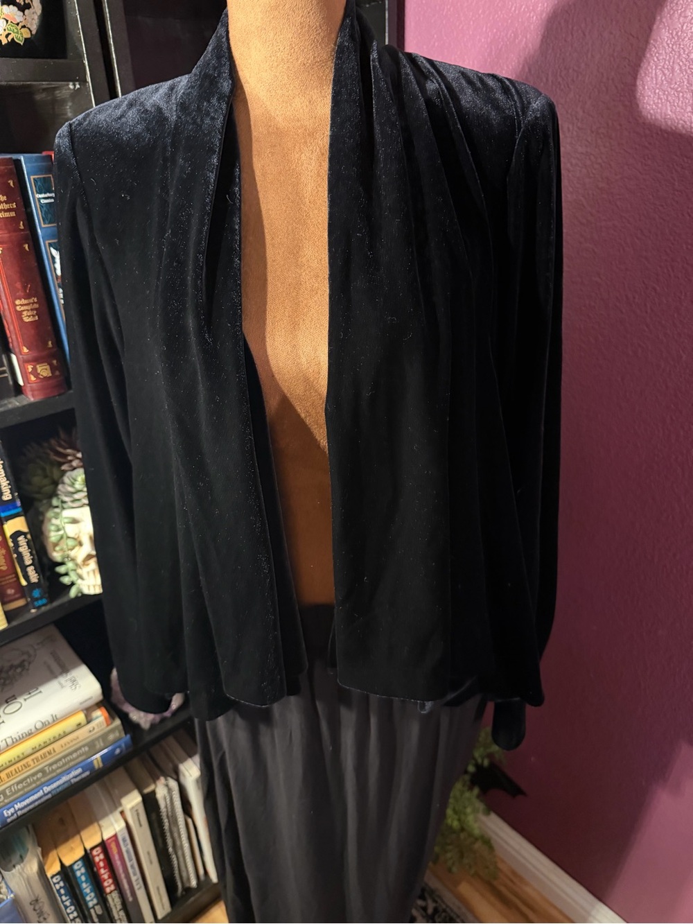 Black Velvet Open-Front Women's Cardigan- Alex Eveninfs